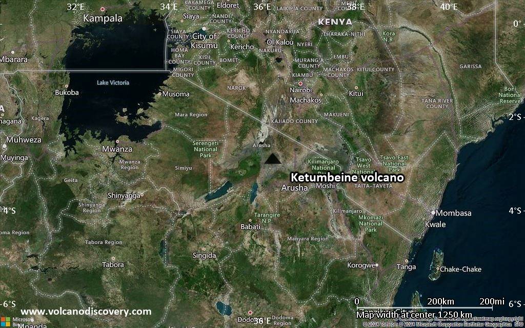 Satellite/aerial-type map of Ketumbeine volcano (region scale small)