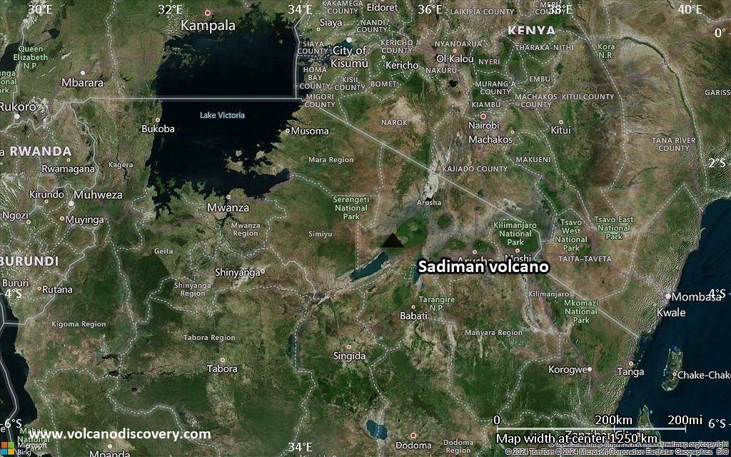 Satellite/aerial-type map of Sadiman volcano (region scale small)