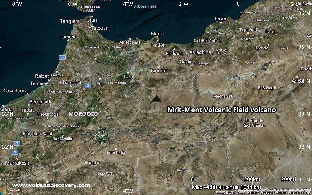 Satellite/aerial-type map of Mrit-Ment Volcanic Field volcano (region scale small)
