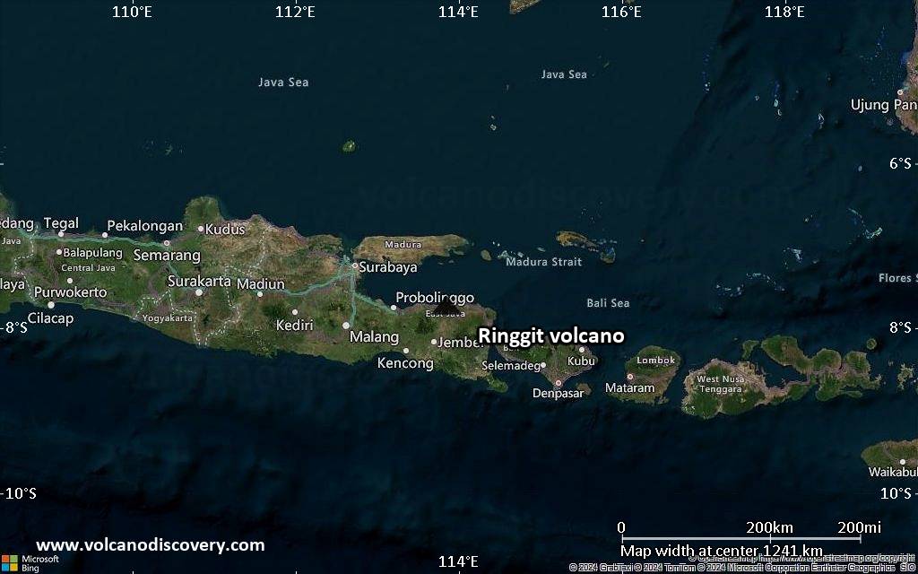 Satellite/aerial-type map of Ringgit volcano (region scale small)