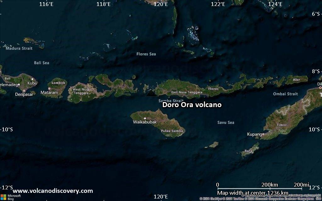 Satellite/aerial-type map of Doro Ora volcano (region scale small)