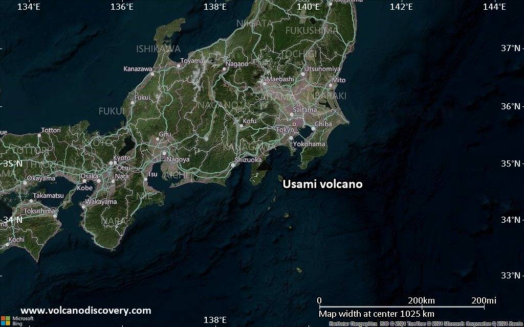 Satellite/aerial-type map of Usami volcano (region scale small)