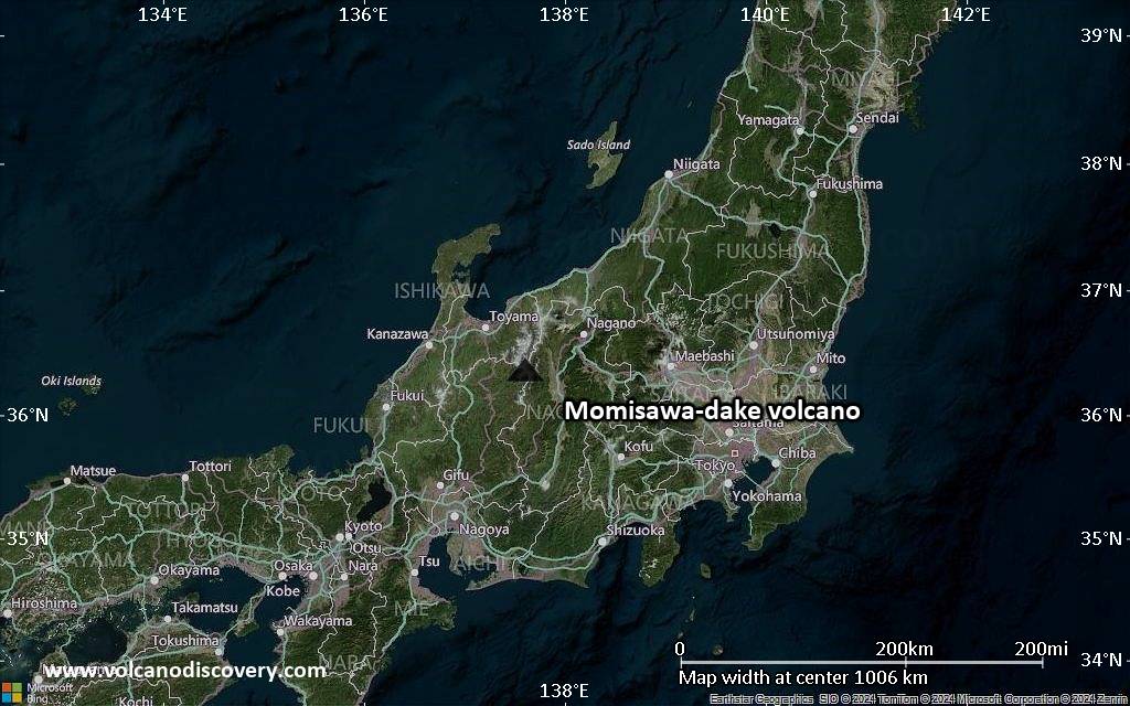 Satellite/aerial-type map of Momisawa-dake volcano (region scale small)