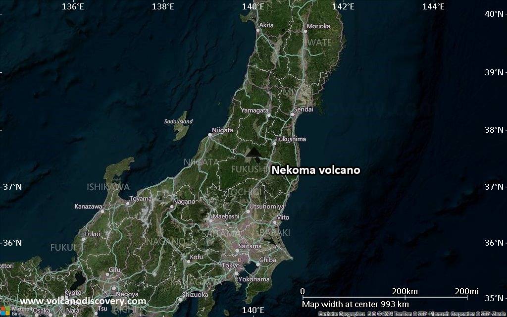 Satellite/aerial-type map of Nekoma volcano (region scale small)
