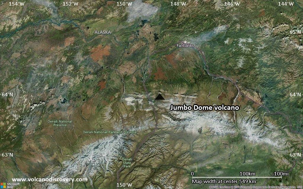 Satellite/aerial-type map of Jumbo Dome volcano (region scale small)