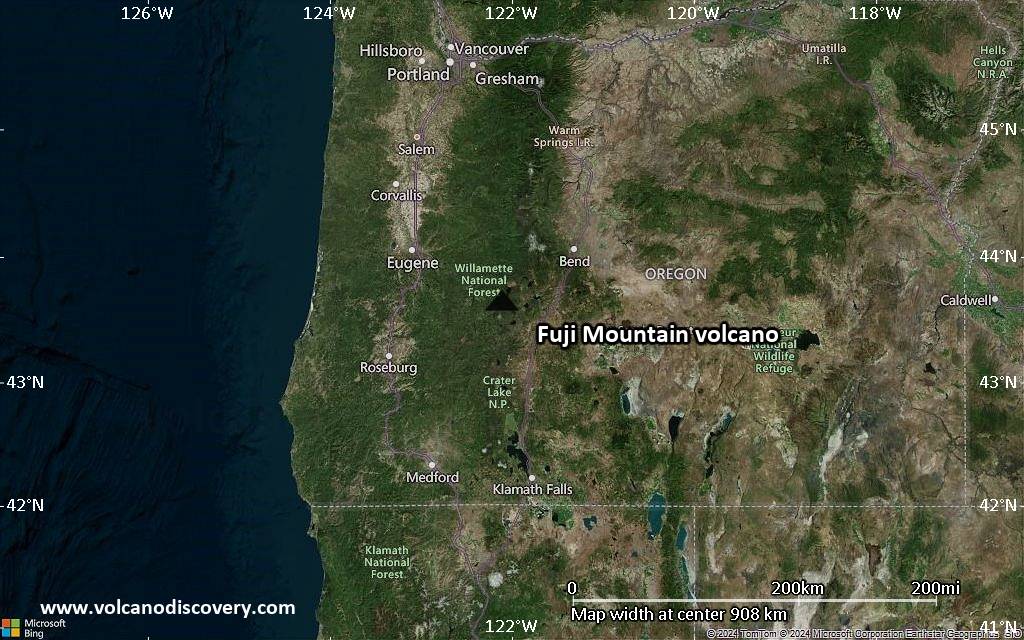 Satellite/aerial-type map of Fuji Mountain volcano (region scale small)