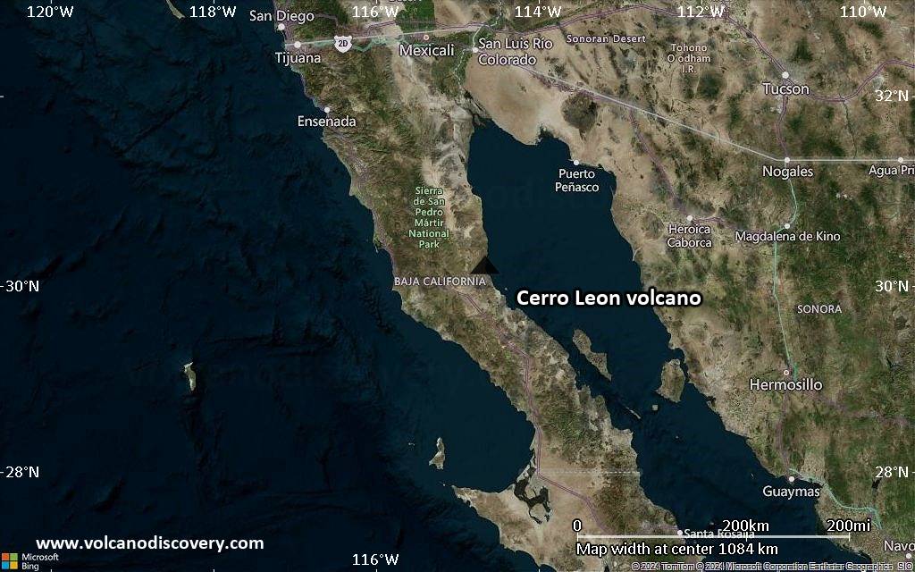 Satellite/aerial-type map of Cerro Leon volcano (region scale small)