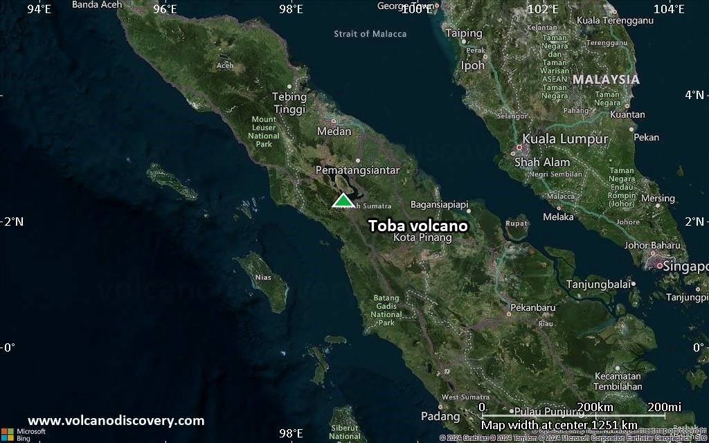Satellite/aerial-type map of Toba volcano (region scale small)