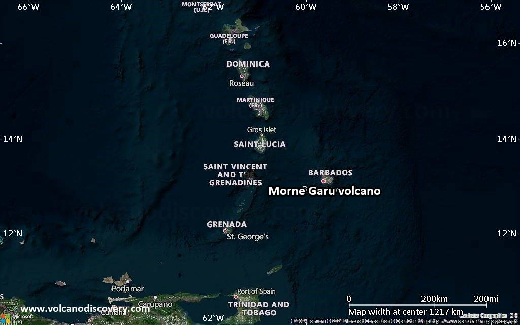 Satellite/aerial-type map of Morne Garu volcano (region scale small)