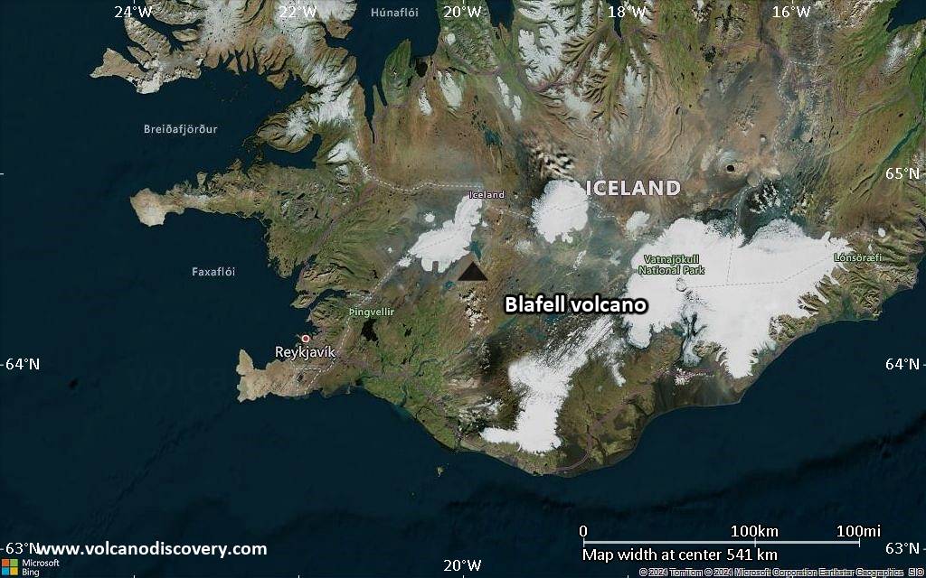 Satellite/aerial-type map of Blafell volcano (region scale small)