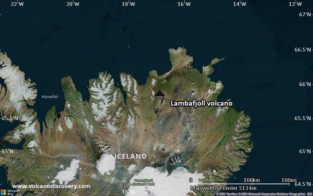 Satellite/aerial-type map of Lambafjoll volcano (region scale small)
