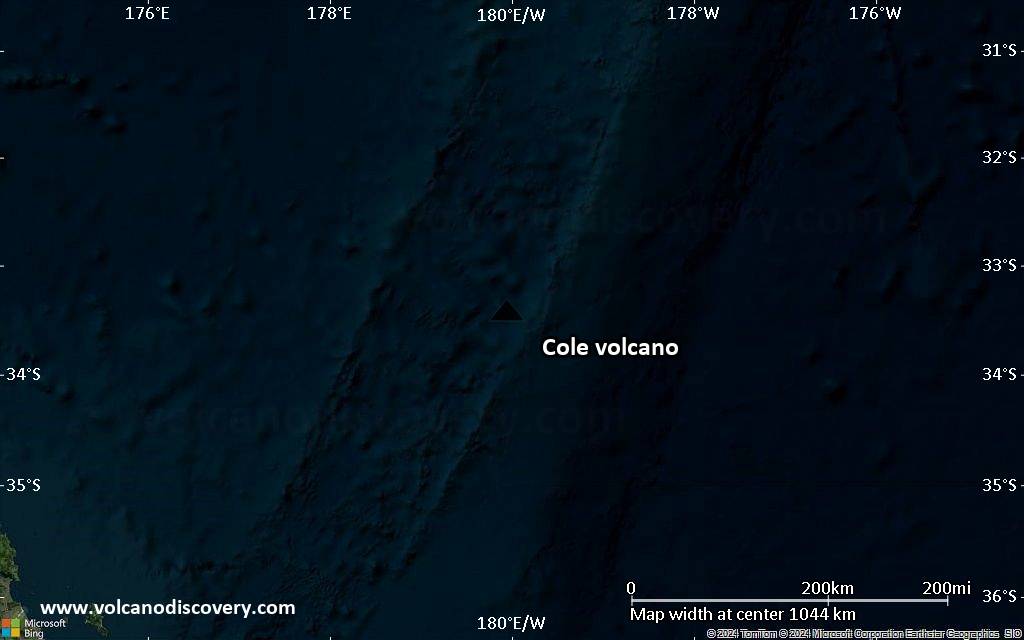 Satellite/aerial-type map of Cole volcano (region scale small)