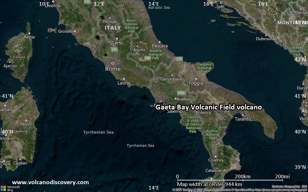 Satellite/aerial-type map of Gaeta Bay Volcanic Field volcano (region scale small)