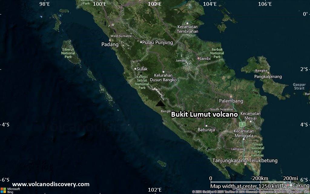 Satellite/aerial-type map of Bukit Lumut volcano (region scale small)