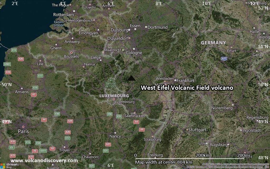 Satellite/aerial-type map of West Eifel Volcanic Field volcano (region scale small)