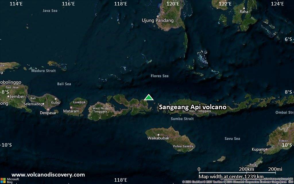 Satellite/aerial-type map of Sangeang Api volcano (region scale small)