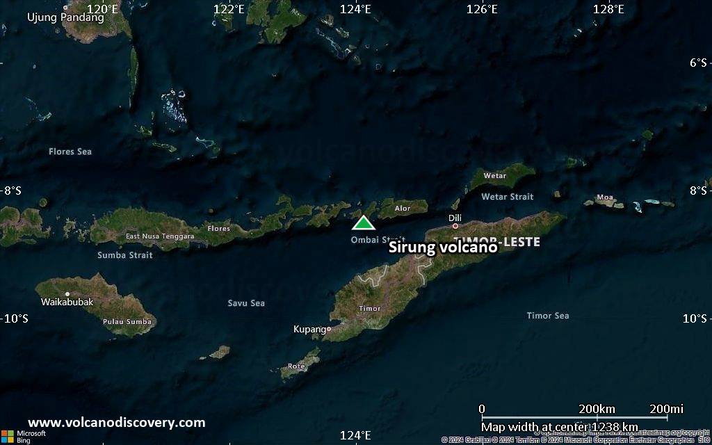 Satellite/aerial-type map of Sirung volcano (region scale small)