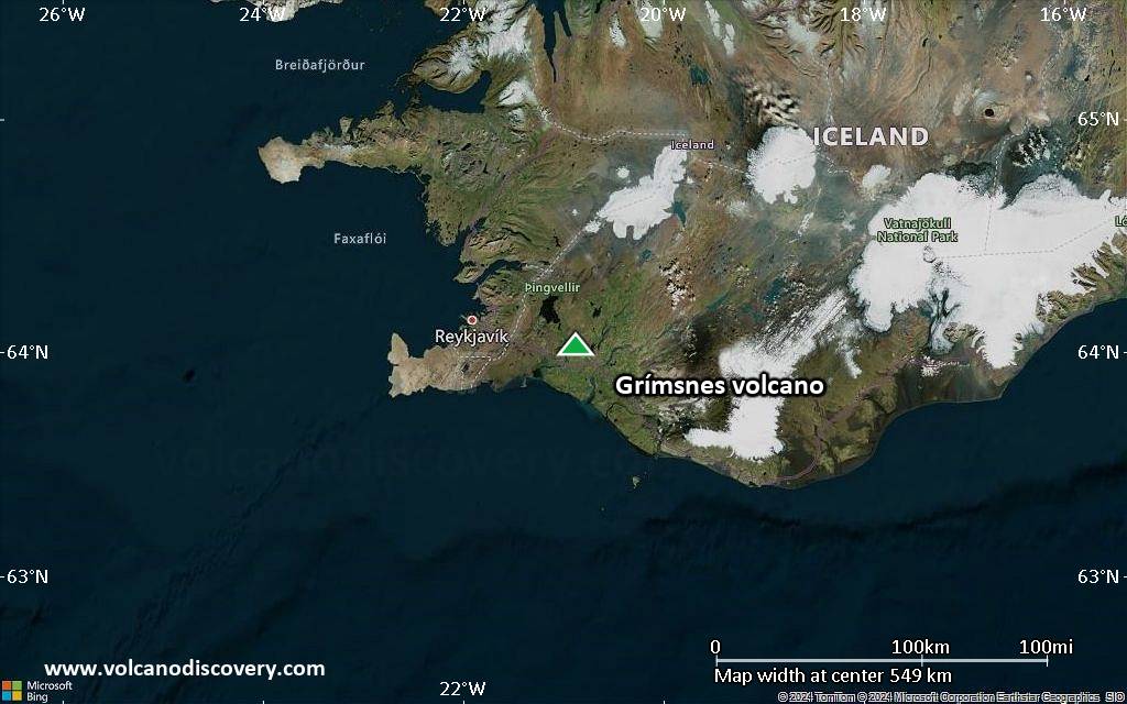 Satellite/aerial-type map of Grímsnes volcano (region scale small)
