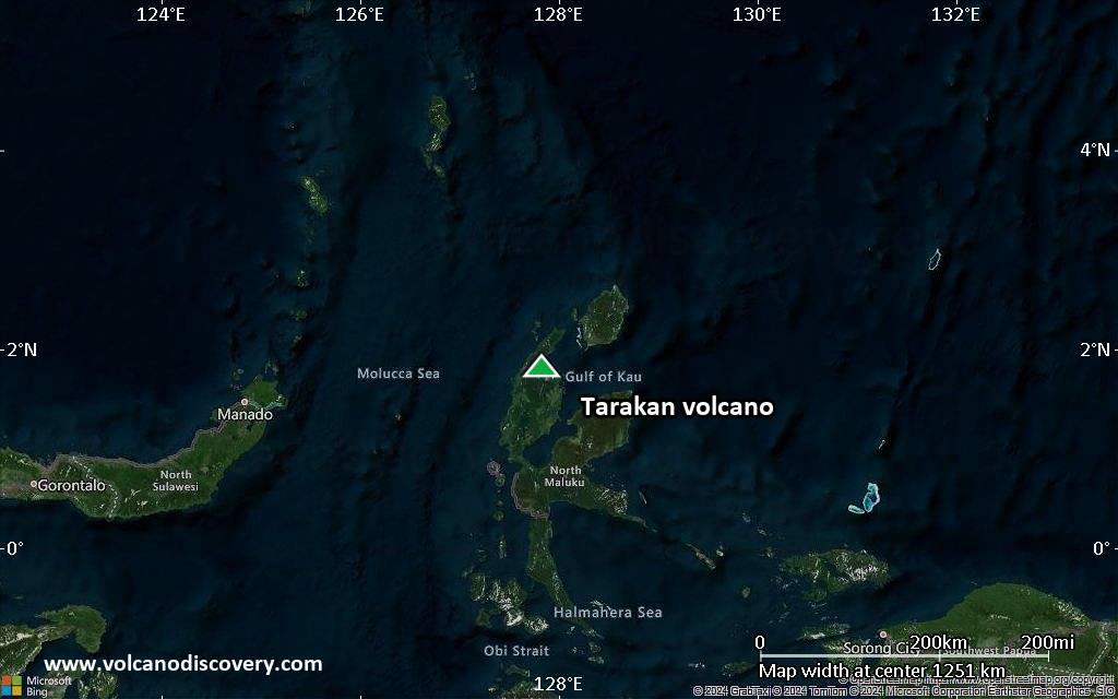 Satellite/aerial-type map of Tarakan volcano (region scale small)