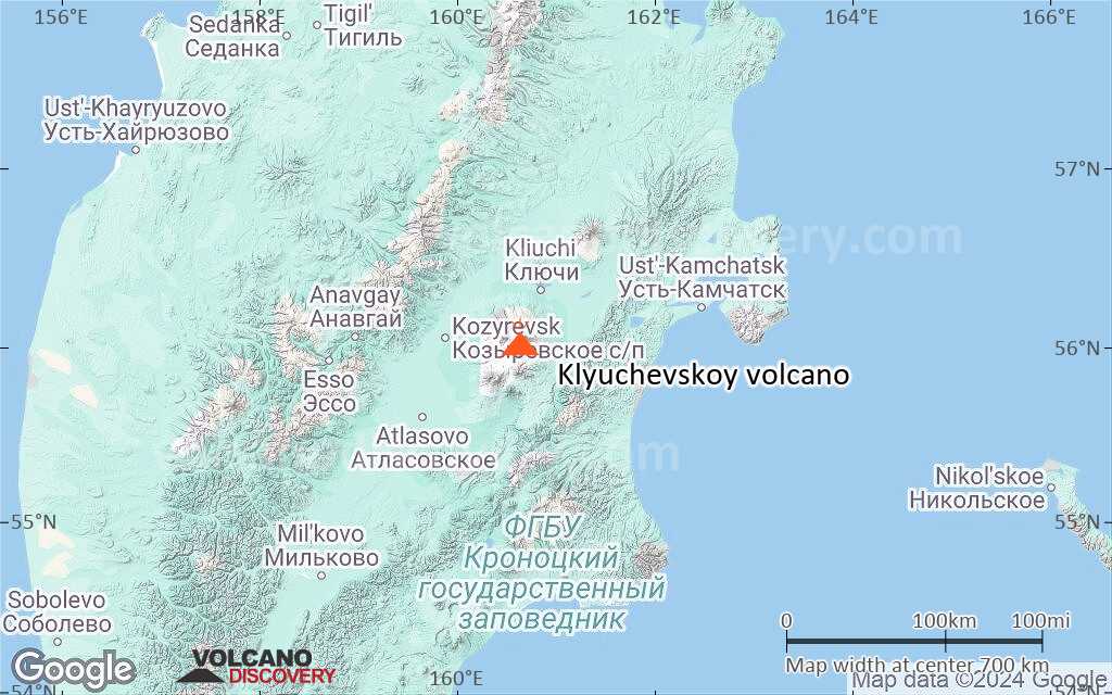 Terrain-type map of Klyuchevskoy volcano (region scale small)