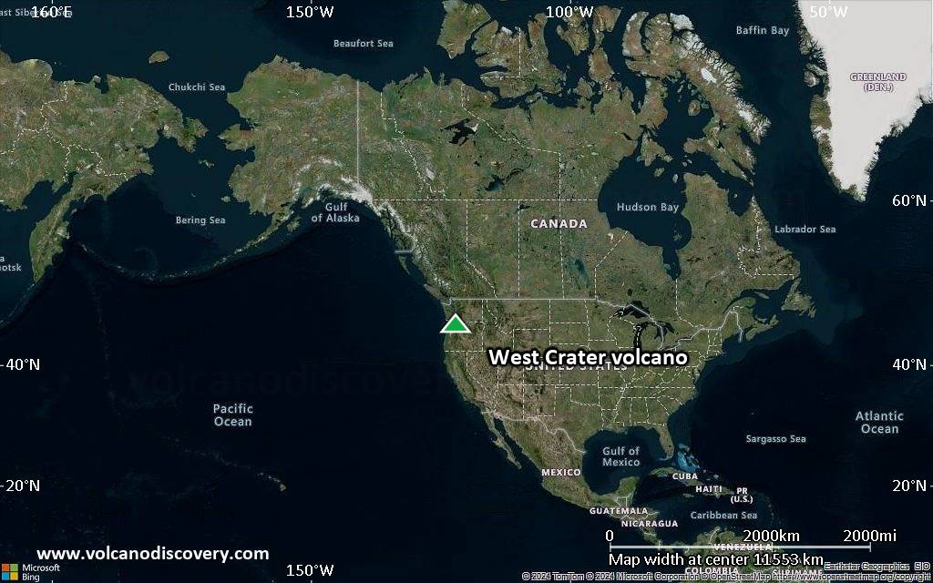 Satellite/aerial-type map of West Crater volcano (world scale)