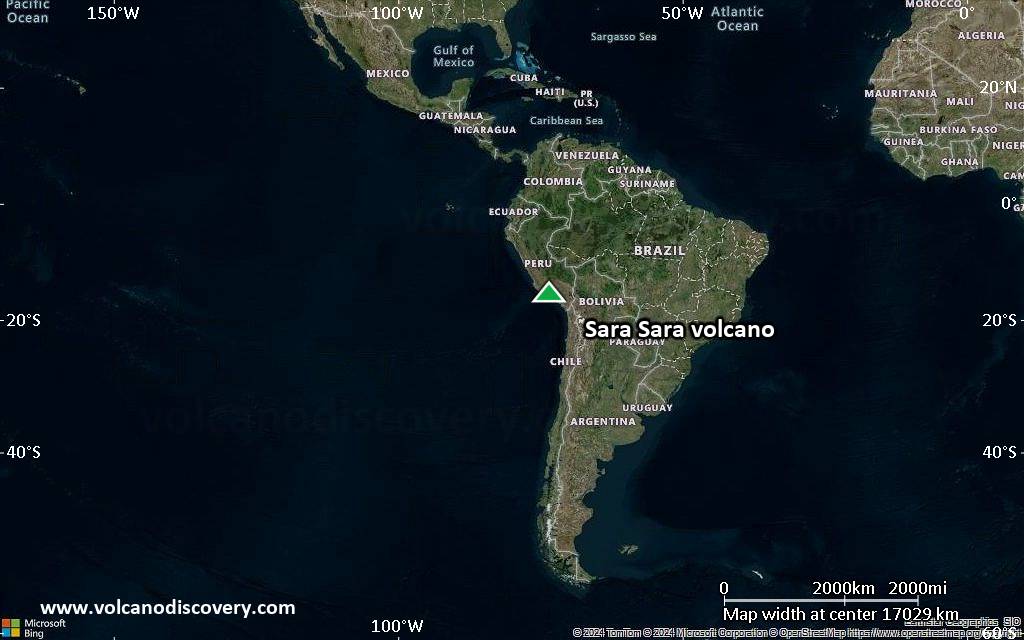 Satellite/aerial-type map of Sara Sara volcano (world scale)