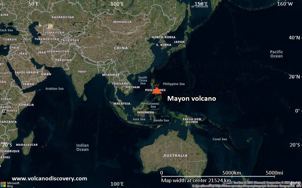 Satellite/aerial-type map of Mayon volcano (world scale)