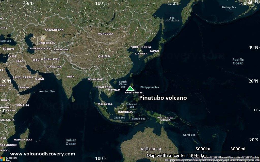 Satellite/aerial-type map of Pinatubo volcano (world scale)