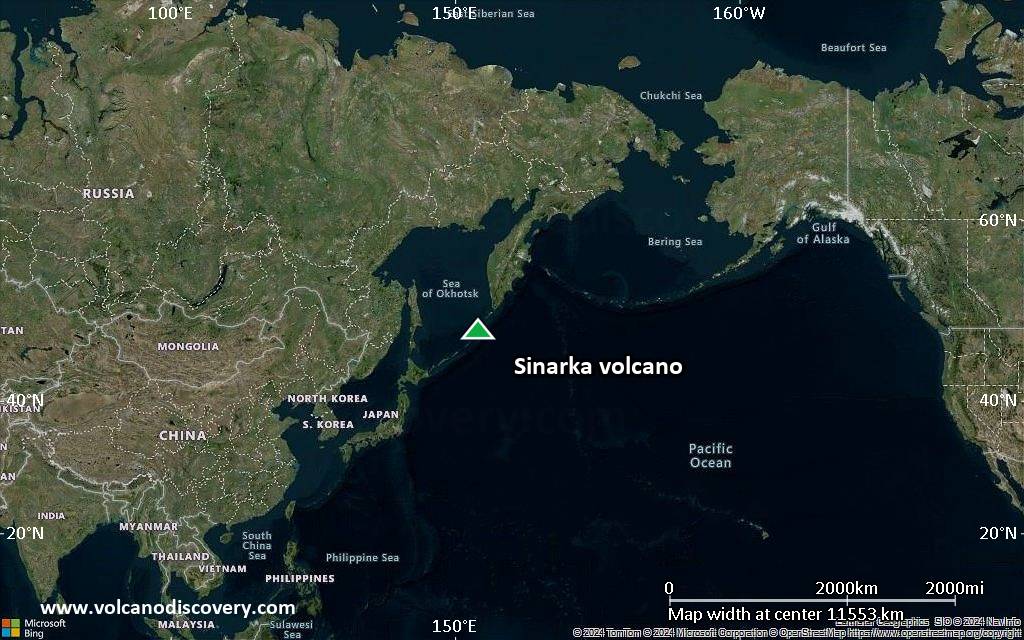 Satellite/aerial-type map of Sinarka volcano (world scale)