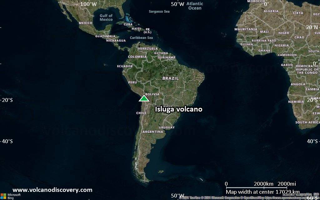 Satellite/aerial-type map of Isluga volcano (world scale)