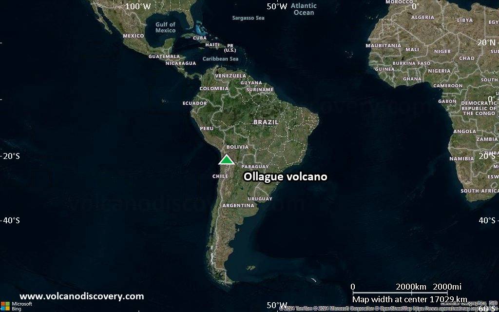 Satellite/aerial-type map of Ollague volcano (world scale)