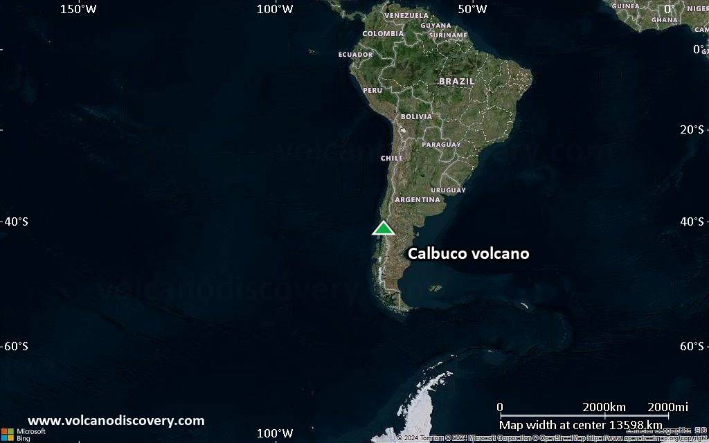 Satellite/aerial-type map of Calbuco volcano (world scale)