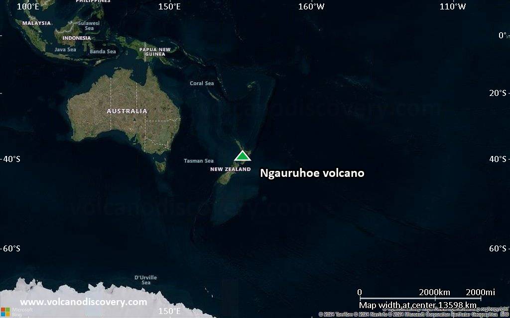 Satellite/aerial-type map of Ngauruhoe volcano (world scale)