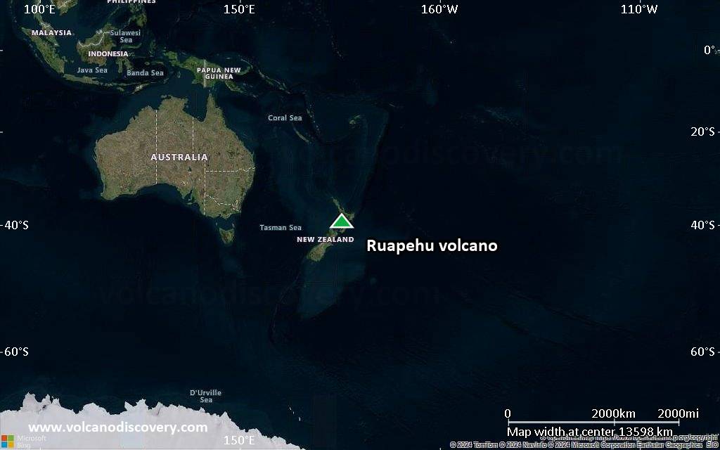 Satellite/aerial-type map of Ruapehu volcano (world scale)