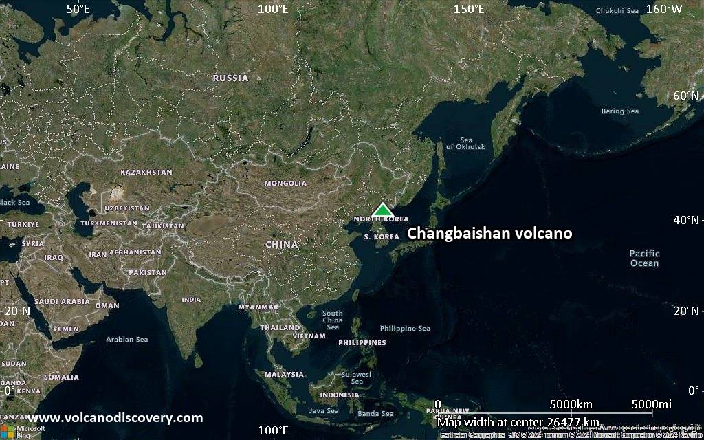 Satellite/aerial-type map of Changbaishan volcano (world scale)