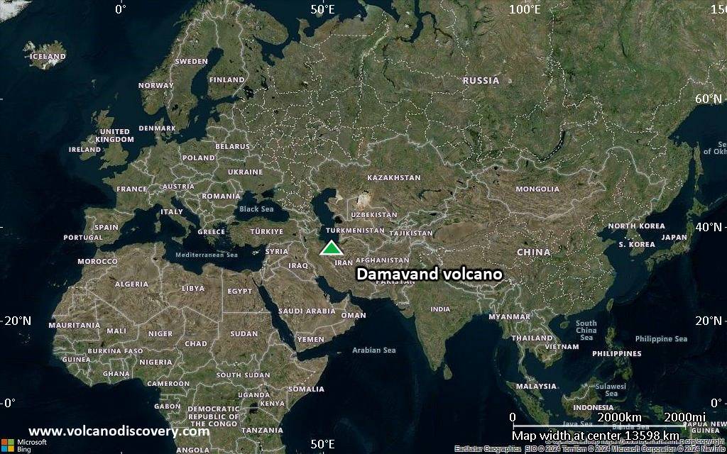 Satellite/aerial-type map of Damavand volcano (world scale)