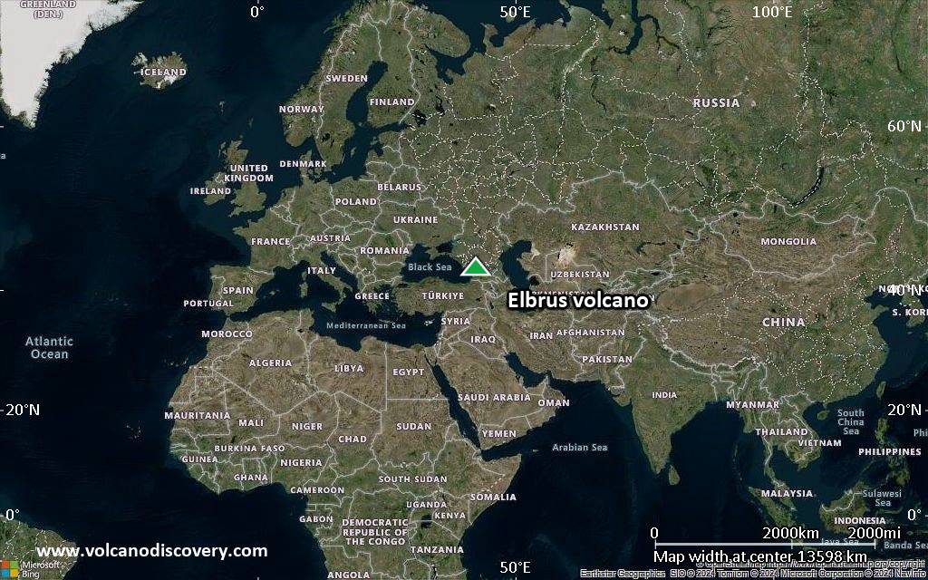 Satellite/aerial-type map of Elbrus volcano (world scale)