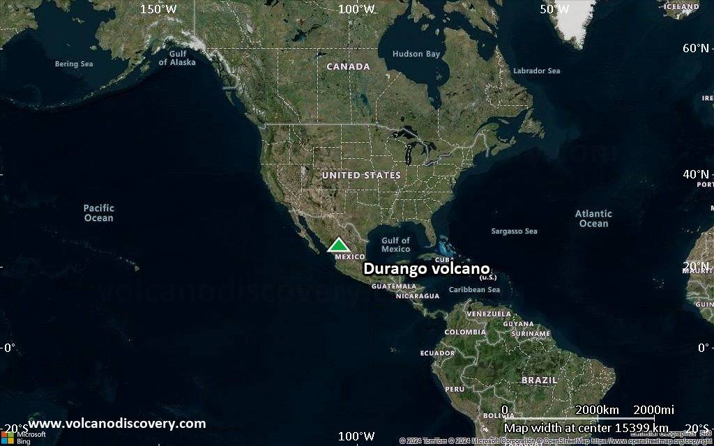 Satellite/aerial-type map of Durango volcano (world scale)