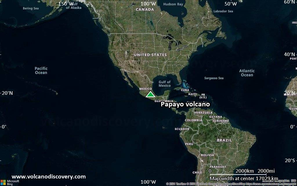 Satellite/aerial-type map of Papayo volcano (world scale)