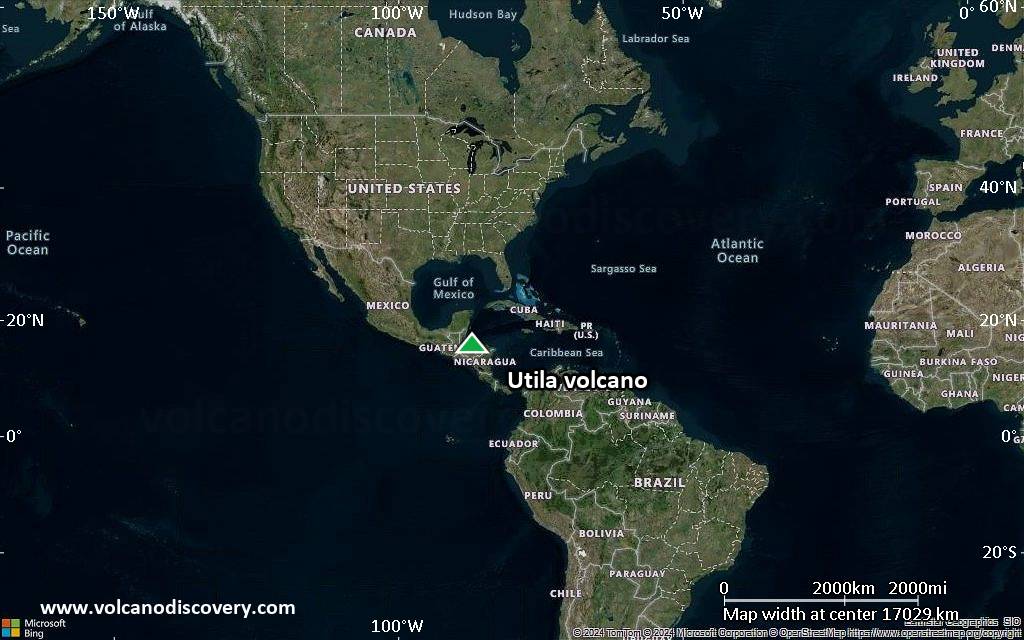 Satellite/aerial-type map of Utila volcano (world scale)