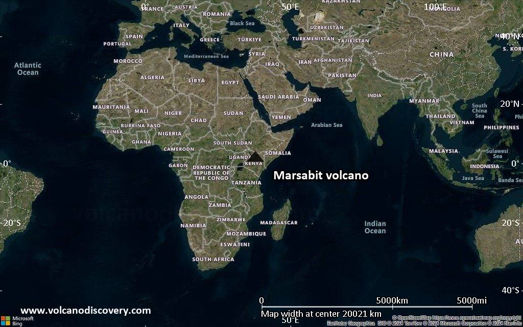 Satellite/aerial-type map of Marsabit volcano (world scale)