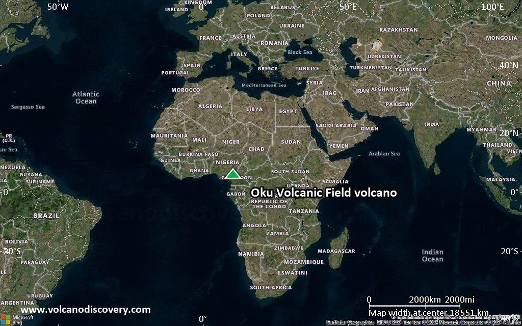 Satellite/aerial-type map of Oku Volcanic Field volcano (world scale)