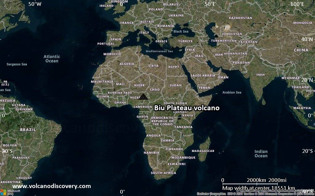 Satellite/aerial-type map of Biu Plateau volcano (world scale)