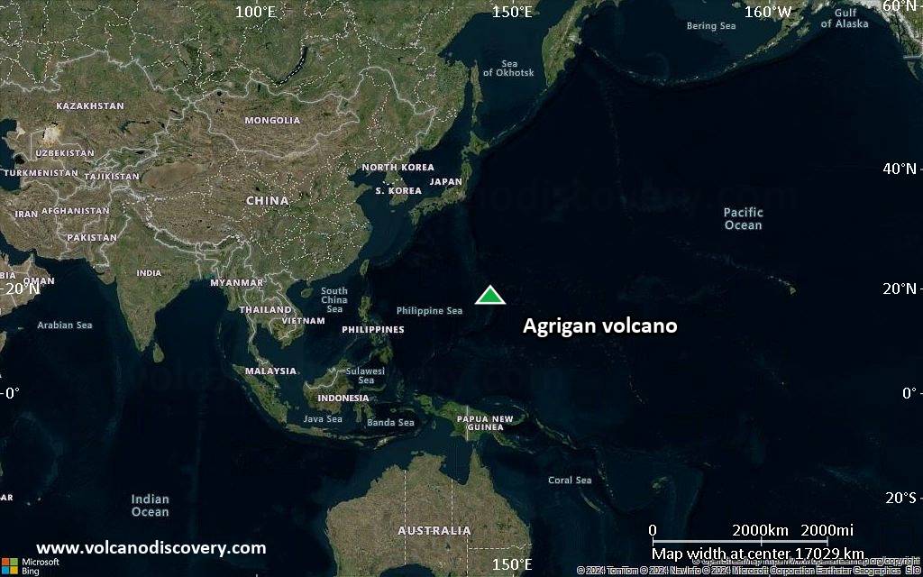 Satellite/aerial-type map of Agrigan volcano (world scale)