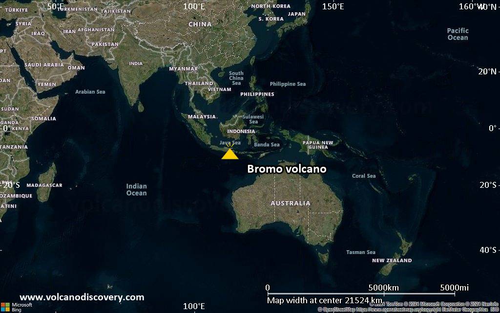 Satellite/aerial-type map of Bromo volcano (world scale)