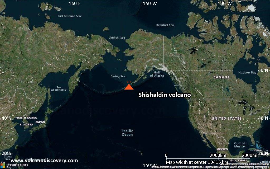 Satellite/aerial-type map of Shishaldin volcano (world scale)