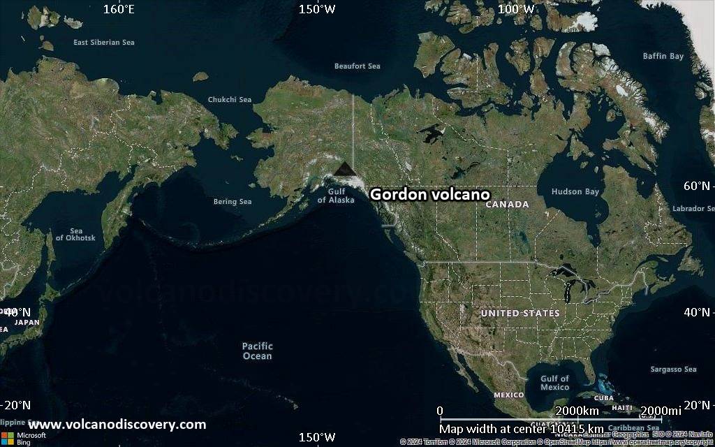 Satellite/aerial-type map of Gordon volcano (world scale)