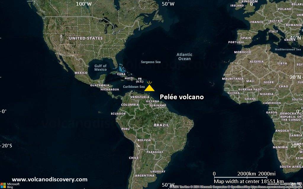 Satellite/aerial-type map of Pelée volcano (world scale)