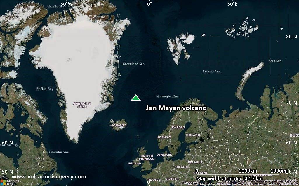 Satellite/aerial-type map of Jan Mayen volcano (world scale)