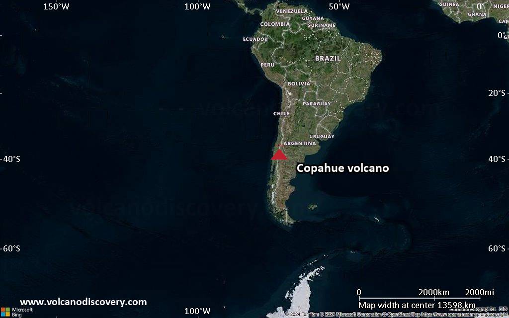 Satellite/aerial-type map of Copahue volcano (world scale)